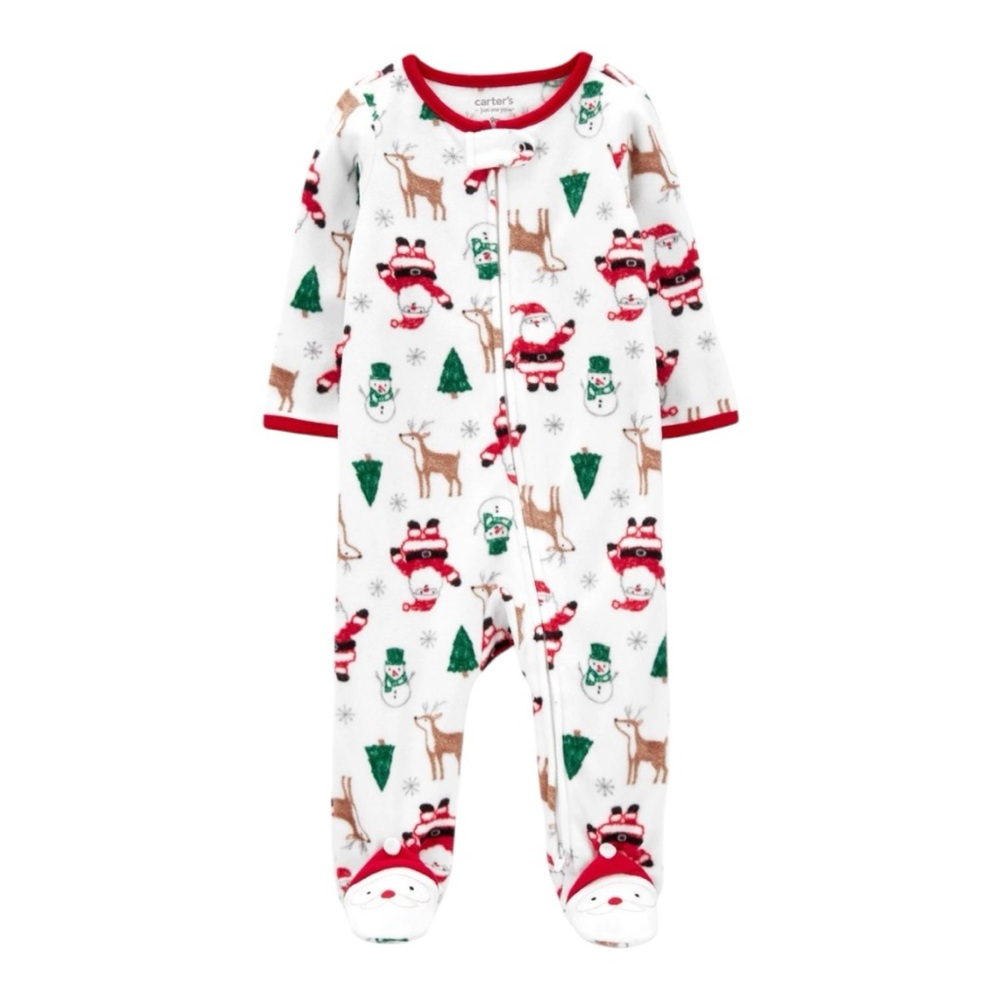 Carter's White and Red Holiday Footies with Built-in Santa Feet